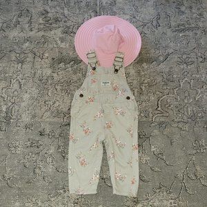 pink spf 50 swim hat &  tan floral overalls 6…